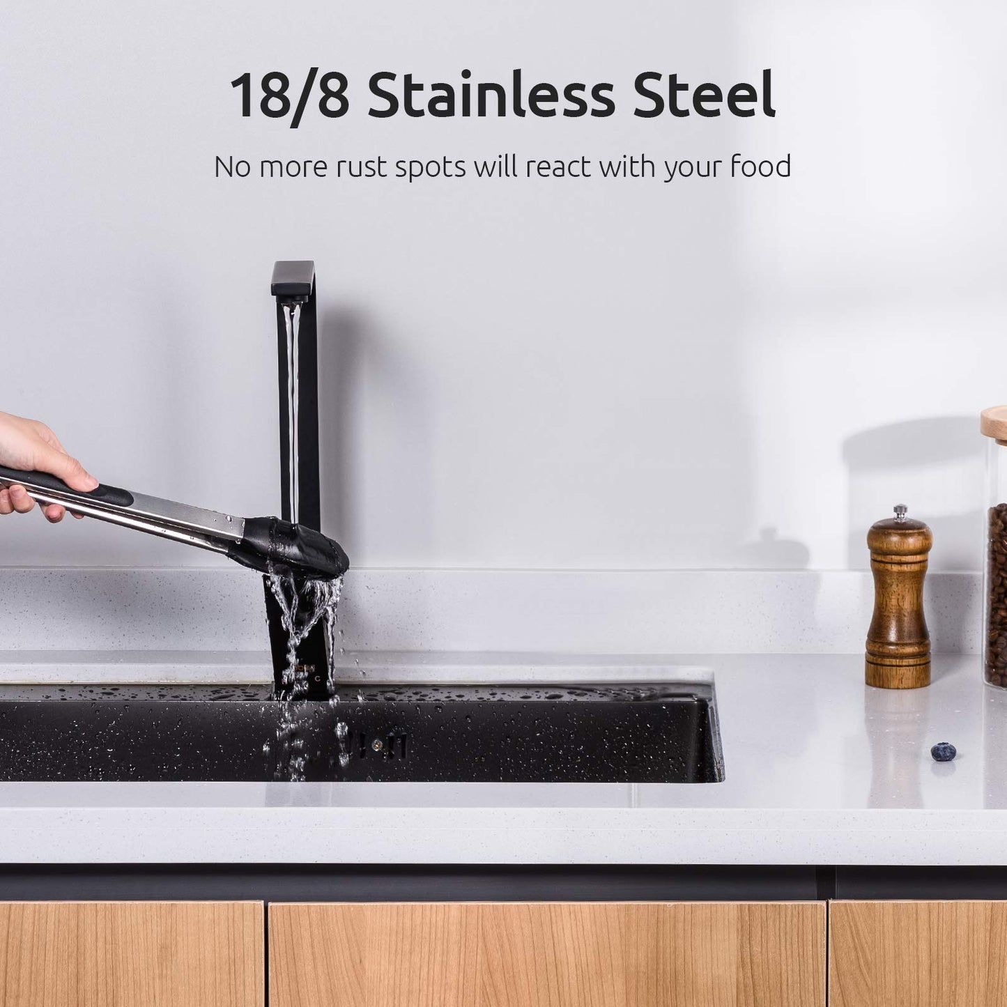 Kitchen Tongs, U-Taste 7/9/12 inches Cooking Tongs, with 600ºF High Heat-Resistant Non-Stick Silicone Tips, 18/8 Stainless Steel Handle, for Food Grill, Salad, BBQ, Frying, Serving, Pack of 3(Black) - CookCave