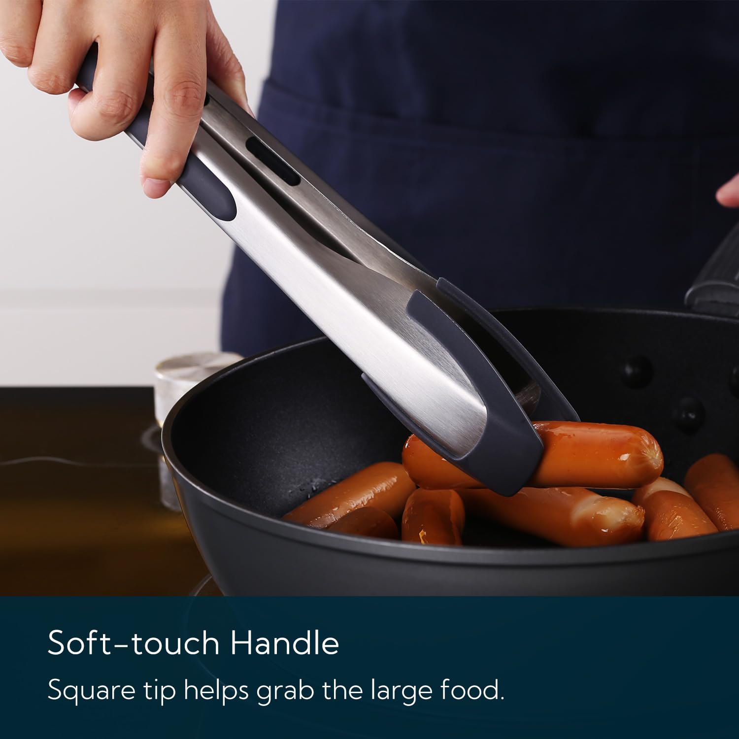 KITCHENDAO Tongs for Cooking with Silicone Tips 12 Inch, One-handed for Convenience, Soft-touch Handle, Silicone Tipped Stainless Steel Kitchen Food Grill BBQ Tongs for Non-stick Cookware Air Fryer - CookCave