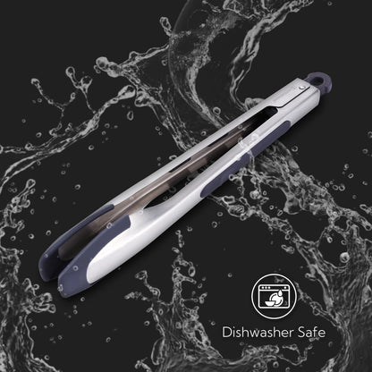 KITCHENDAO Tongs for Cooking with Silicone Tips 12 Inch, One-handed for Convenience, Soft-touch Handle, Silicone Tipped Stainless Steel Kitchen Food Grill BBQ Tongs for Non-stick Cookware Air Fryer - CookCave