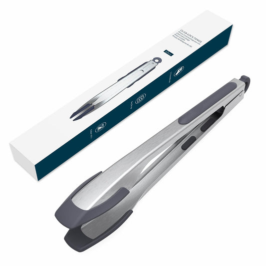 KITCHENDAO Tongs for Cooking with Silicone Tips 12 Inch, One-handed for Convenience, Soft-touch Handle, Silicone Tipped Stainless Steel Kitchen Food Grill BBQ Tongs for Non-stick Cookware Air Fryer - CookCave