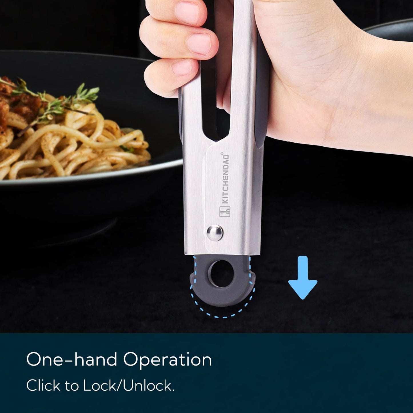 KITCHENDAO Tongs for Cooking with Silicone Tips 12 Inch, One-handed for Convenience, Soft-touch Handle, Silicone Tipped Stainless Steel Kitchen Food Grill BBQ Tongs for Non-stick Cookware Air Fryer - CookCave