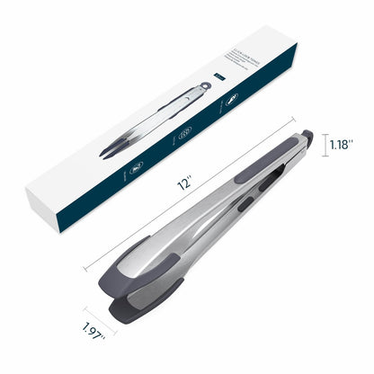 KITCHENDAO Tongs for Cooking with Silicone Tips 12 Inch, One-handed for Convenience, Soft-touch Handle, Silicone Tipped Stainless Steel Kitchen Food Grill BBQ Tongs for Non-stick Cookware Air Fryer - CookCave