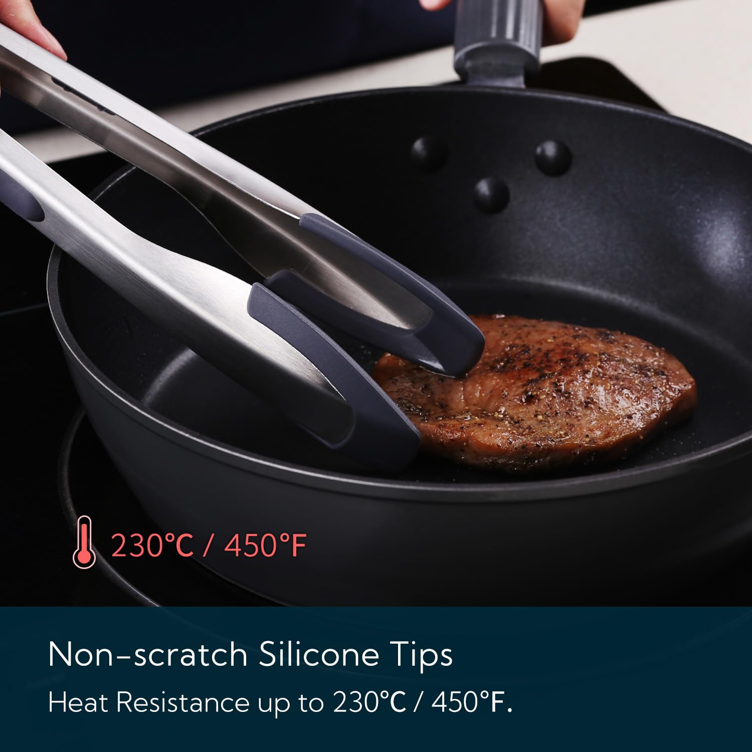 KITCHENDAO Tongs for Cooking with Silicone Tips 12 Inch, One-handed for Convenience, Soft-touch Handle, Silicone Tipped Stainless Steel Kitchen Food Grill BBQ Tongs for Non-stick Cookware Air Fryer - CookCave