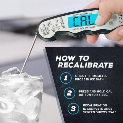 Kizen Instant Read Meat Thermometer Digital - Food Thermometer for Cooking, Grill, Oven, BBQ - Waterproof and Backlit Display - Kitchen Gadgets - CookCave