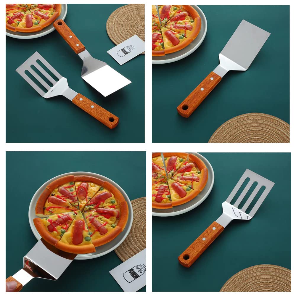 KLAQQED 2 PCS Metal Spatula for Cast Iron Skillet, Stainless Steel Grill Spatula Slotted Spatula Turner Fish Spatula with Wood Handle, Flat Top Grill Spatula, Griddle Metal Spatulas for Cooking BBQ - CookCave