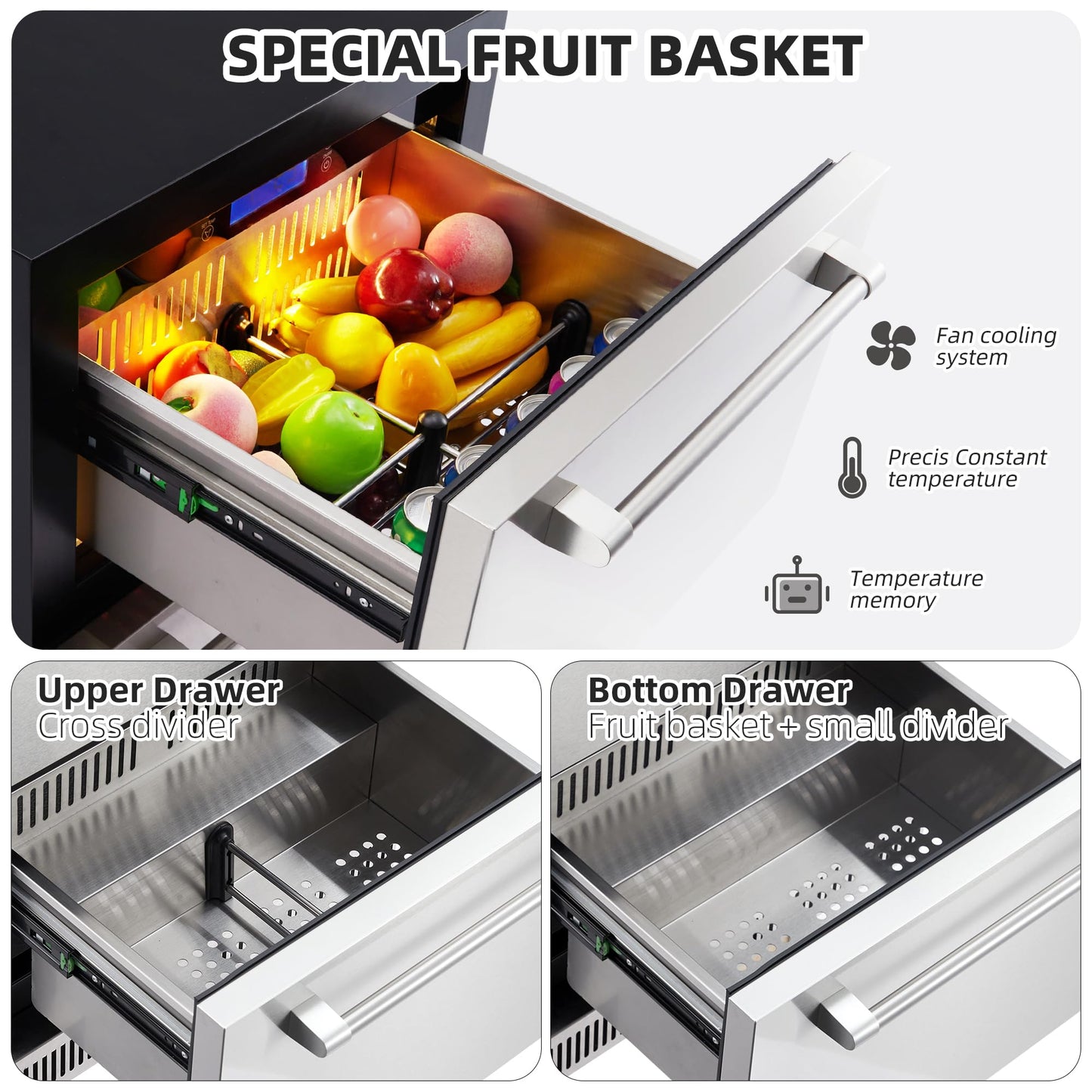 KOKEBREN 24 inch Undercounter Refrigerator, 5.12 Cu.Ft Outdoor Fridge for Patio, Wine and Beverage Refrigerator, Drawer Refrigerator Under Counter Fridge Ideal for Home and Commercial - CookCave