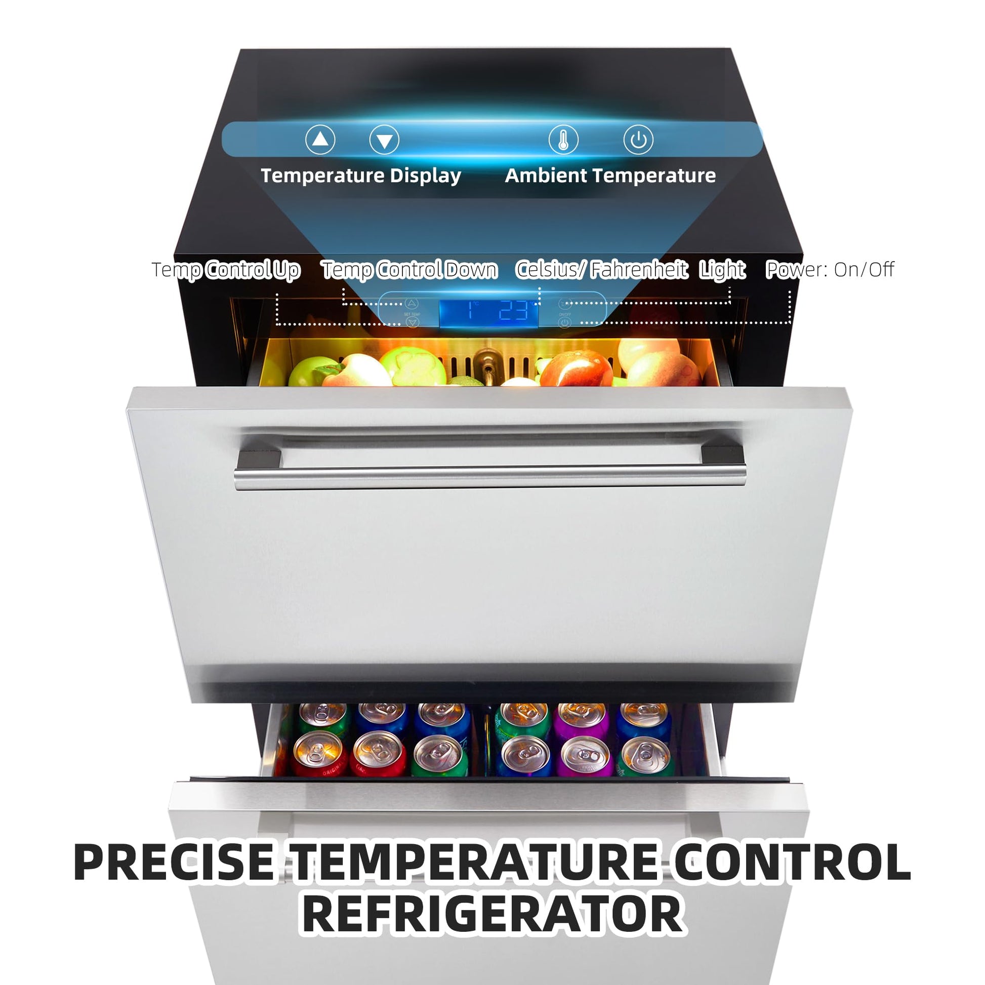 KOKEBREN 24 inch Undercounter Refrigerator, 5.12 Cu.Ft Outdoor Fridge for Patio, Wine and Beverage Refrigerator, Drawer Refrigerator Under Counter Fridge Ideal for Home and Commercial - CookCave