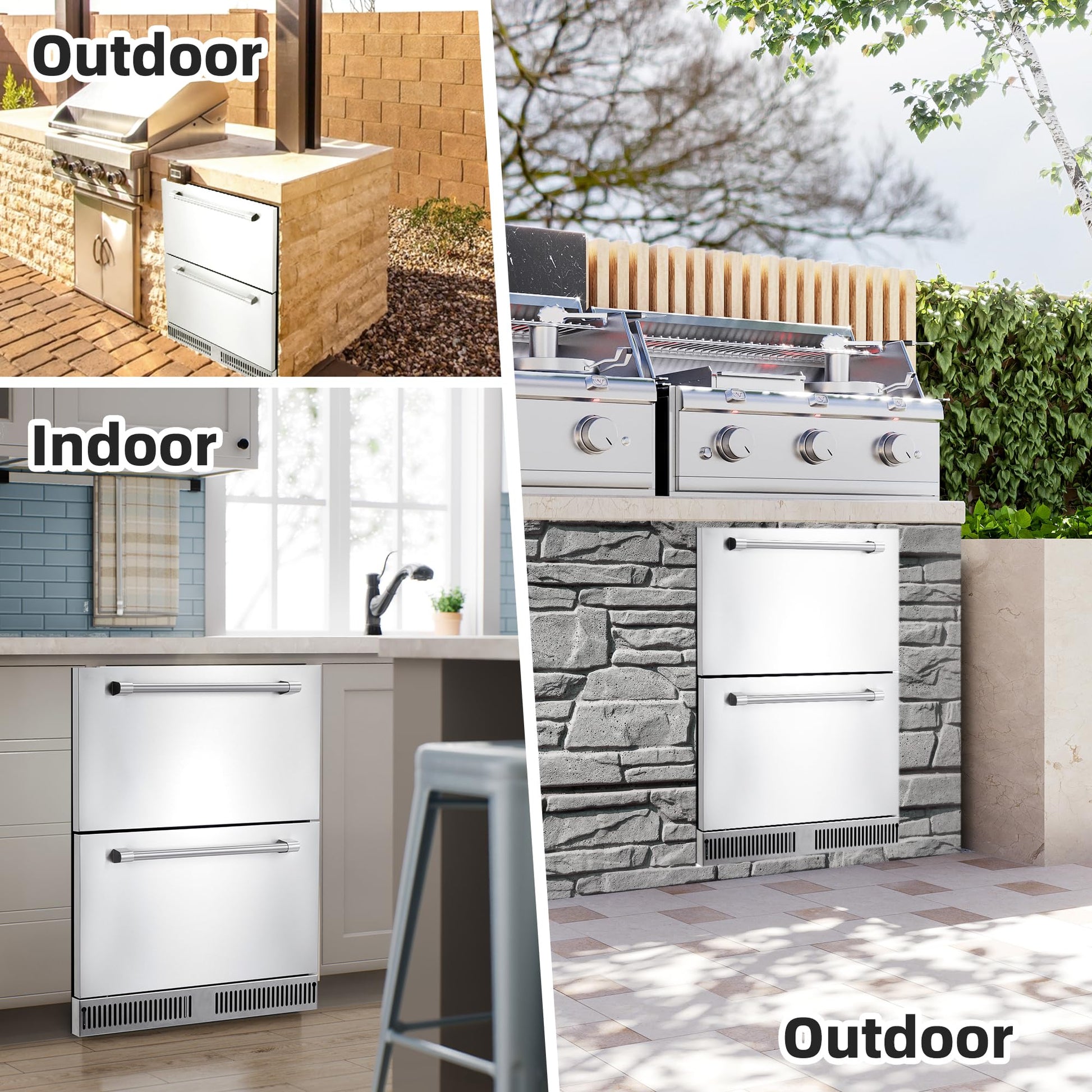 KOKEBREN 24 inch Undercounter Refrigerator, 5.12 Cu.Ft Outdoor Fridge for Patio, Wine and Beverage Refrigerator, Drawer Refrigerator Under Counter Fridge Ideal for Home and Commercial - CookCave