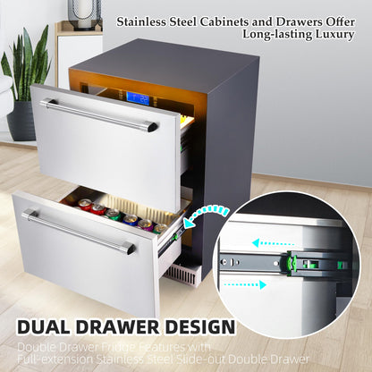 KOKEBREN 24 inch Undercounter Refrigerator, 5.12 Cu.Ft Outdoor Fridge for Patio, Wine and Beverage Refrigerator, Drawer Refrigerator Under Counter Fridge Ideal for Home and Commercial - CookCave