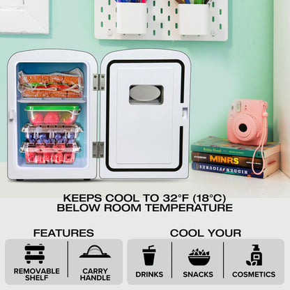 Koolatron Mini Fridge - Refrigerator for Bedroom Office, Portable Table Top Beverage Cooler, 12V 110V Refrigerador For Drinks, Soda, Wine, Breast Milk, Use In Car, Dorm, Outdoor, Patio, 6 Can - CookCave