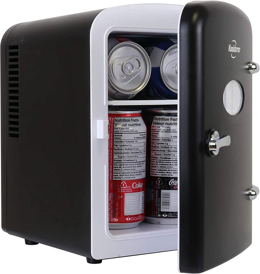 Koolatron Mini Fridge - Refrigerator for Bedroom Office, Portable Table Top Beverage Cooler, 12V 110V Refrigerador For Drinks, Soda, Wine, Breast Milk, Use In Car, Dorm, Outdoor, Patio, 6 Can - CookCave