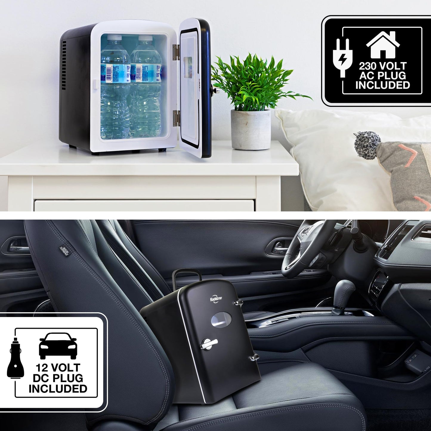 Koolatron Mini Fridge - Refrigerator for Bedroom Office, Portable Table Top Beverage Cooler, 12V 110V Refrigerador For Drinks, Soda, Wine, Breast Milk, Use In Car, Dorm, Outdoor, Patio, 6 Can - CookCave