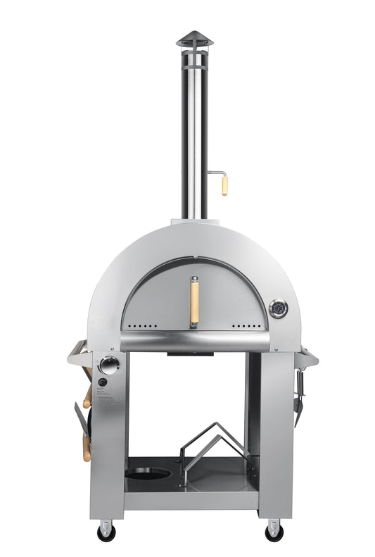 KoolMore KM-OKS-DFPO 32 in. Outdoor Gas and Wood Fired Pizza Oven in Stainless-Steel, Silver - CookCave