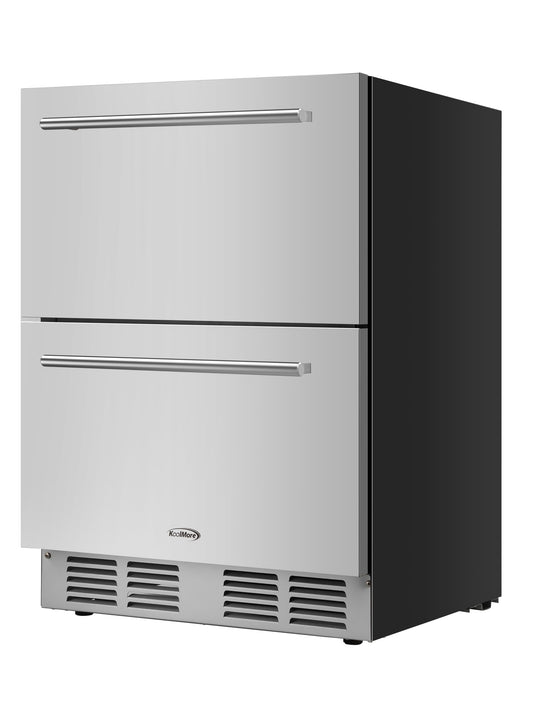 KoolMore KM-OKS-RD2 24 in. Outdoor Kitchen Double Drawer Built-in Refrigerator in Stainless-Steel, ETL Listed - CookCave