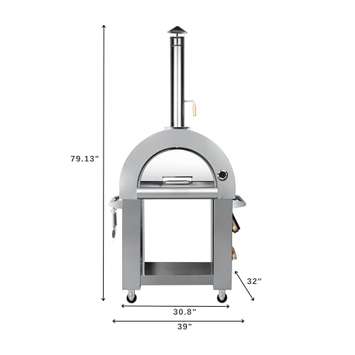 KoolMore KM-OKS-WFPO 32 in. Outdoor Wood Fired Pizza Oven in Stainless-Steel, Silver - CookCave