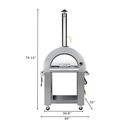 KoolMore KM-OKS-WFPO 32 in. Outdoor Wood Fired Pizza Oven in Stainless-Steel, Silver - CookCave