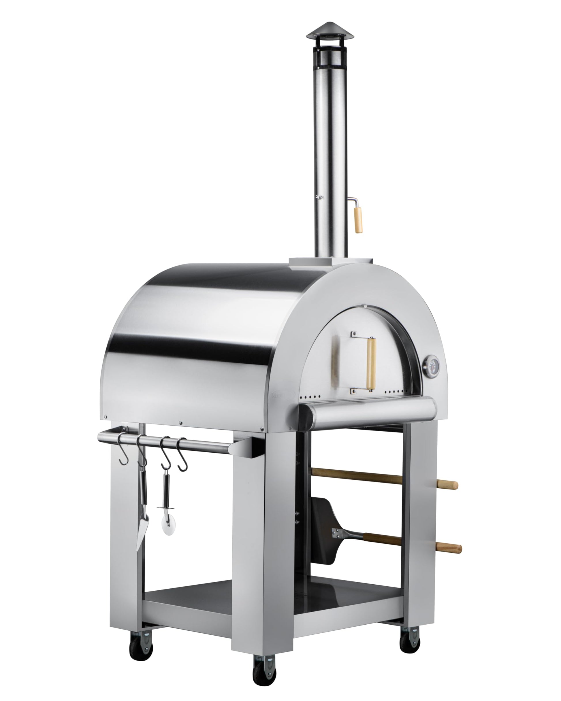 KoolMore KM-OKS-WFPO 32 in. Outdoor Wood Fired Pizza Oven in Stainless-Steel, Silver - CookCave