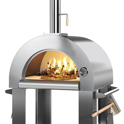 KoolMore KM-OKS-WFPO 32 in. Outdoor Wood Fired Pizza Oven in Stainless-Steel, Silver - CookCave