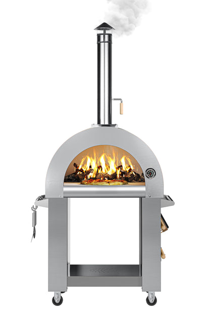 KoolMore KM-OKS-WFPO 32 in. Outdoor Wood Fired Pizza Oven in Stainless-Steel, Silver - CookCave