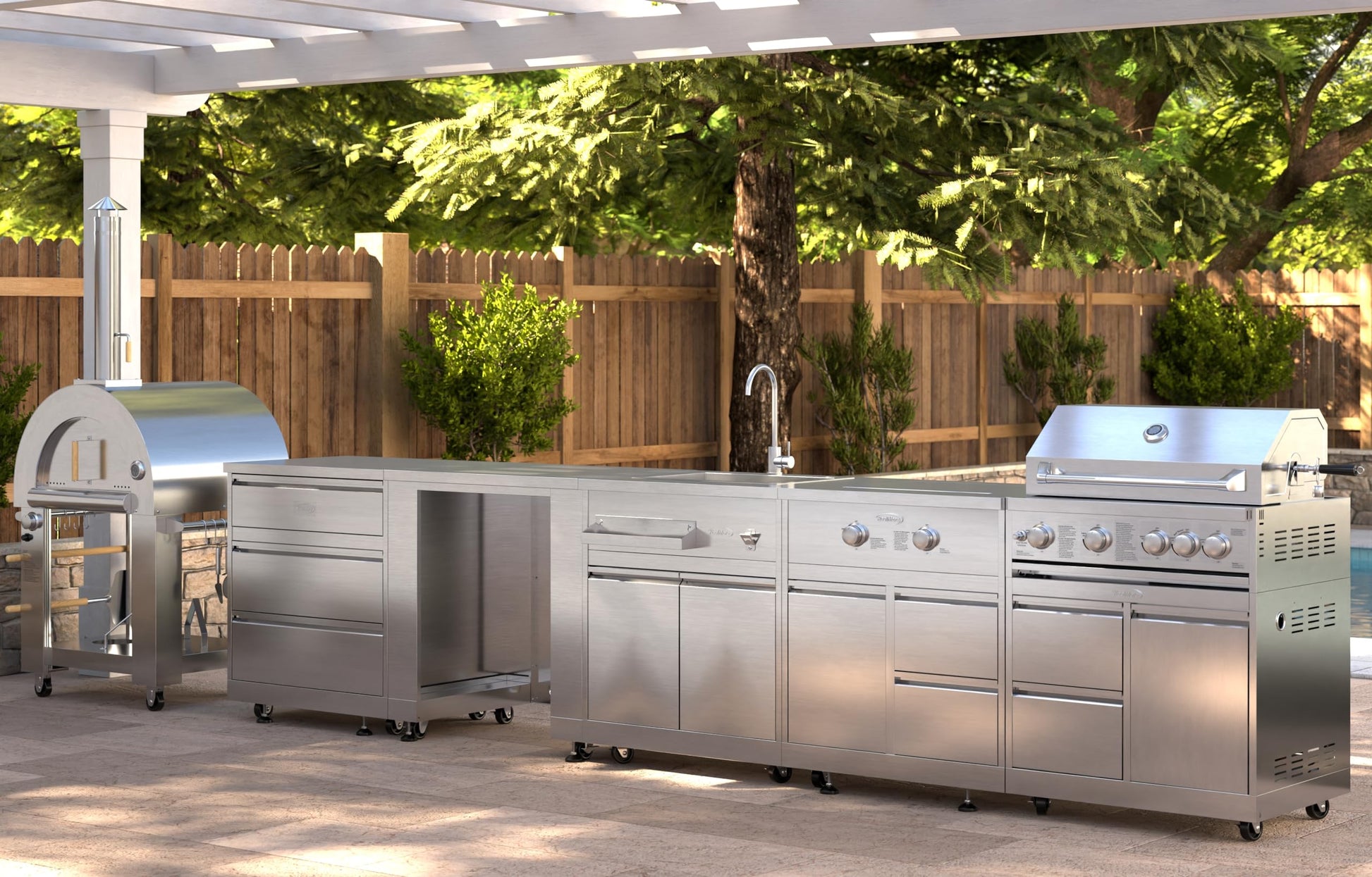 KoolMore KM-OKS-WFPO 32 in. Outdoor Wood Fired Pizza Oven in Stainless-Steel, Silver - CookCave