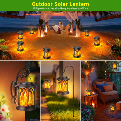 KOOPER 4 Pack Solar Lantern Outdoor Lights, Upgraded Flickering Flame Solar Lanterns Lights Outdoor Waterproof, Hanging Lantern Decorative, Solar Powered Lanterns for Yard Patio Path Tree Garden Decor - CookCave