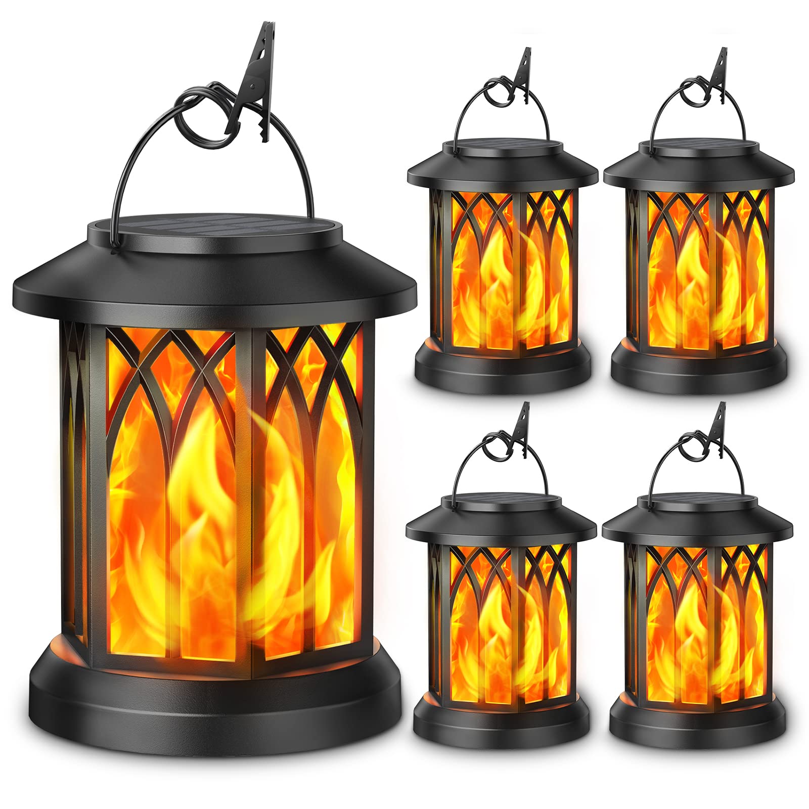KOOPER 4 Pack Solar Lantern Outdoor Lights, Upgraded Flickering Flame Solar Lanterns Lights Outdoor Waterproof, Hanging Lantern Decorative, Solar Powered Lanterns for Yard Patio Path Tree Garden Decor - CookCave