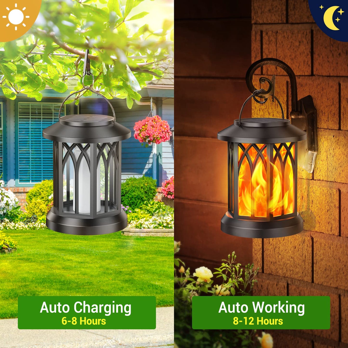 KOOPER 4 Pack Solar Lantern Outdoor Lights, Upgraded Flickering Flame Solar Lanterns Lights Outdoor Waterproof, Hanging Lantern Decorative, Solar Powered Lanterns for Yard Patio Path Tree Garden Decor - CookCave