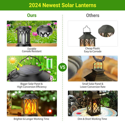 KOOPER 4 Pack Solar Lantern Outdoor Lights, Upgraded Flickering Flame Solar Lanterns Lights Outdoor Waterproof, Hanging Lantern Decorative, Solar Powered Lanterns for Yard Patio Path Tree Garden Decor - CookCave