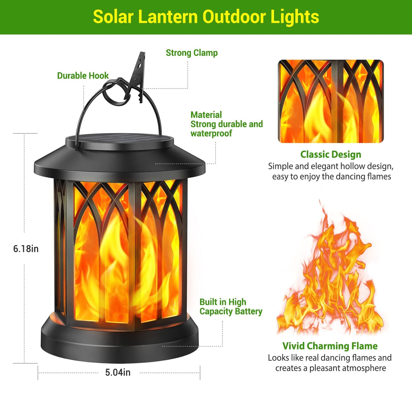 KOOPER 4 Pack Solar Lantern Outdoor Lights, Upgraded Flickering Flame Solar Lanterns Lights Outdoor Waterproof, Hanging Lantern Decorative, Solar Powered Lanterns for Yard Patio Path Tree Garden Decor - CookCave