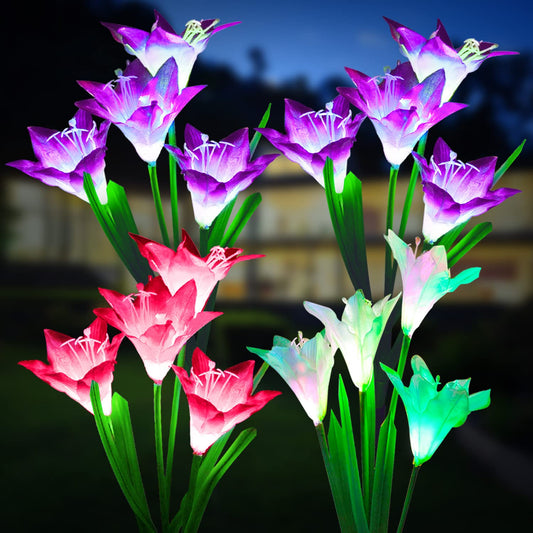 KOOPER Outdoor Solar Lights, 4 Pack Solar Garden Lights with Bigger Lily Flowers, Waterproof 7 Color Changing Solar Lights Outdoor - Bigger Panel for Outdoor Patio Yard Garden Decoration, Gift for Mom - CookCave