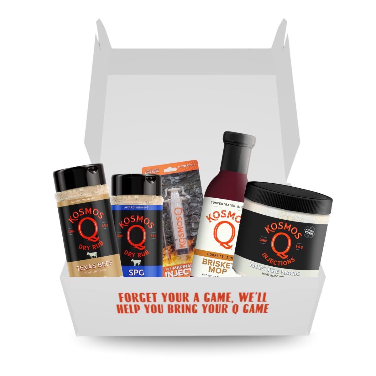 Kosmos Q Father's Day Pitmaster BBQ Brisket- 5 pc Set - Texas Beef Rub, SPG Rub, Brisket Mop, Moisture Magic, 1oz Injector - CookCave