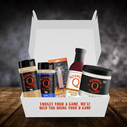 Kosmos Q Father's Day Pitmaster BBQ Brisket- 5 pc Set - Texas Beef Rub, SPG Rub, Brisket Mop, Moisture Magic, 1oz Injector - CookCave