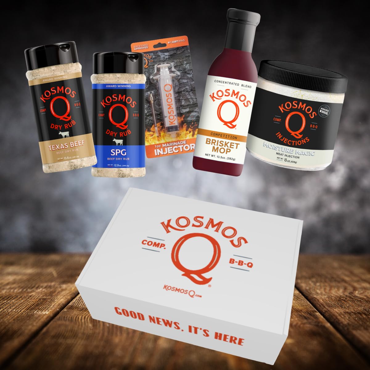 Kosmos Q Father's Day Pitmaster BBQ Brisket- 5 pc Set - Texas Beef Rub, SPG Rub, Brisket Mop, Moisture Magic, 1oz Injector - CookCave