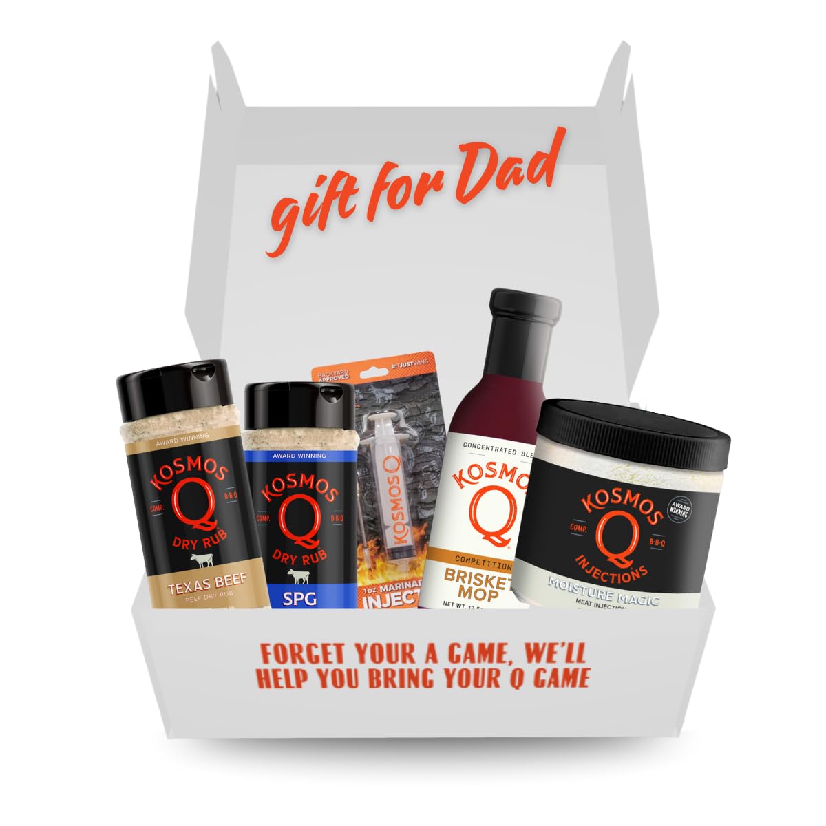Kosmos Q Father's Day Pitmaster BBQ Brisket- 5 pc Set - Texas Beef Rub, SPG Rub, Brisket Mop, Moisture Magic, 1oz Injector - CookCave