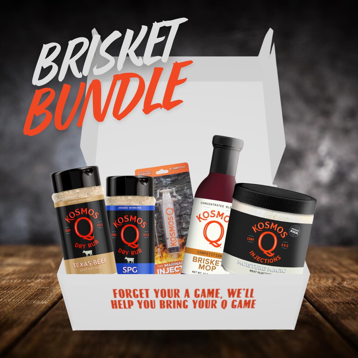 Kosmos Q Father's Day Pitmaster BBQ Brisket- 5 pc Set - Texas Beef Rub, SPG Rub, Brisket Mop, Moisture Magic, 1oz Injector - CookCave