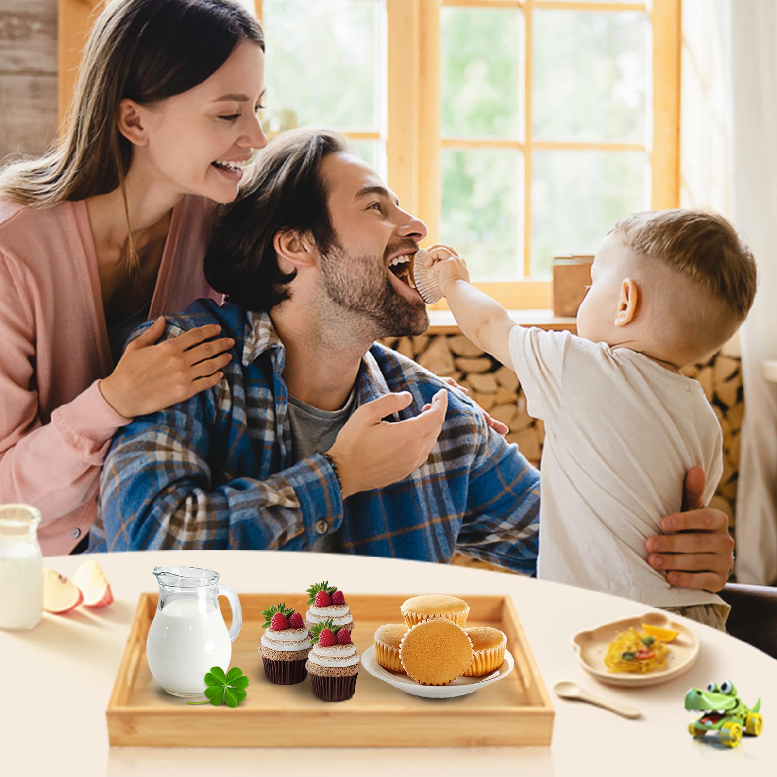 Krimax Serving Tray with Handles, Bamboo Breakfast Tray Wooden Trays Decorative Serving Platter for Eating, Working, Storing, Used in Bedroom, Kitchen, Living Room, Bathroom, Hospital and Outdoors - CookCave