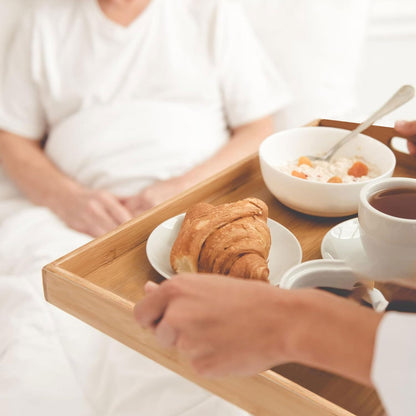 Krimax Serving Tray with Handles, Bamboo Breakfast Tray Wooden Trays Decorative Serving Platter for Eating, Working, Storing, Used in Bedroom, Kitchen, Living Room, Bathroom, Hospital and Outdoors - CookCave