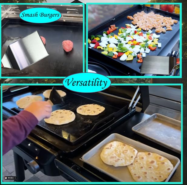 La Cuisine Extra-Wide Spatula Stainless Steel with Wooden Handle for BBQ Flat Top Griddle Blackstone Grill Pancake Smash Burger Tool Hamburger Turner, Heavy-duty 5x6” Stainless Steel, 1 Pound Weight - CookCave