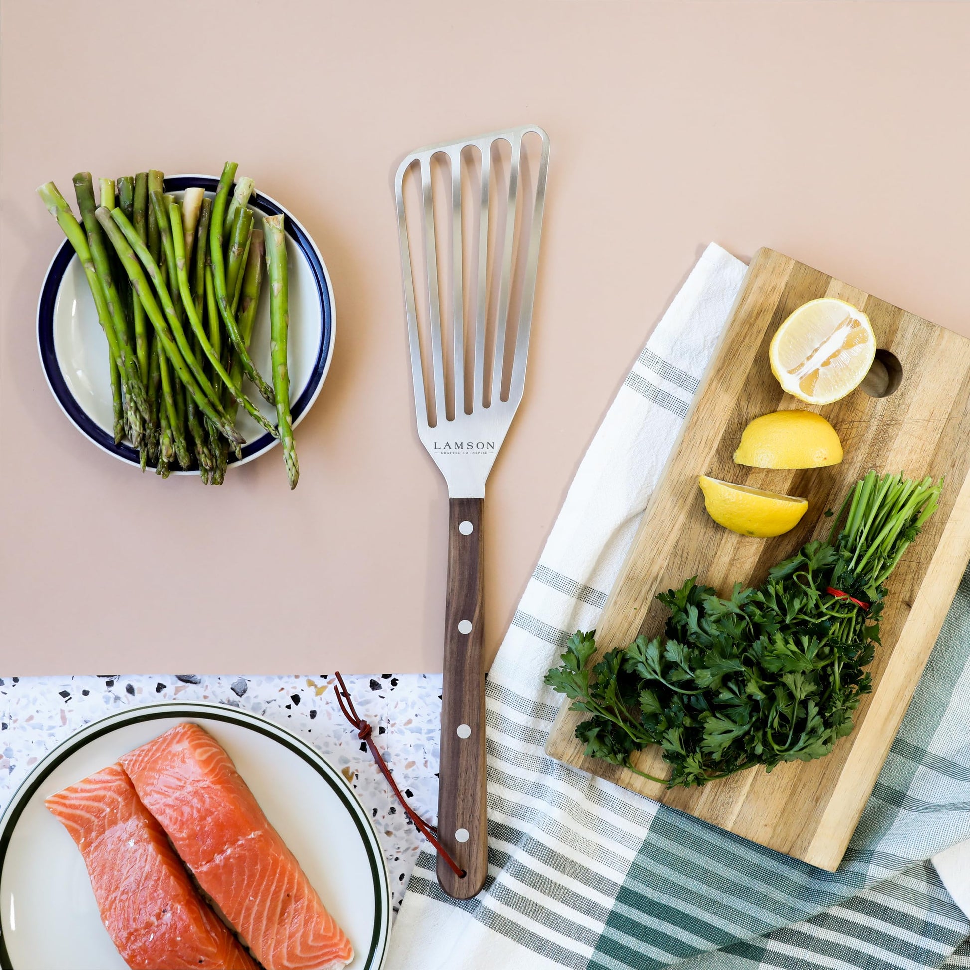 Lamson Premier 20" Walnut BBQ Slotted Fish and Vegetable Turner - CookCave