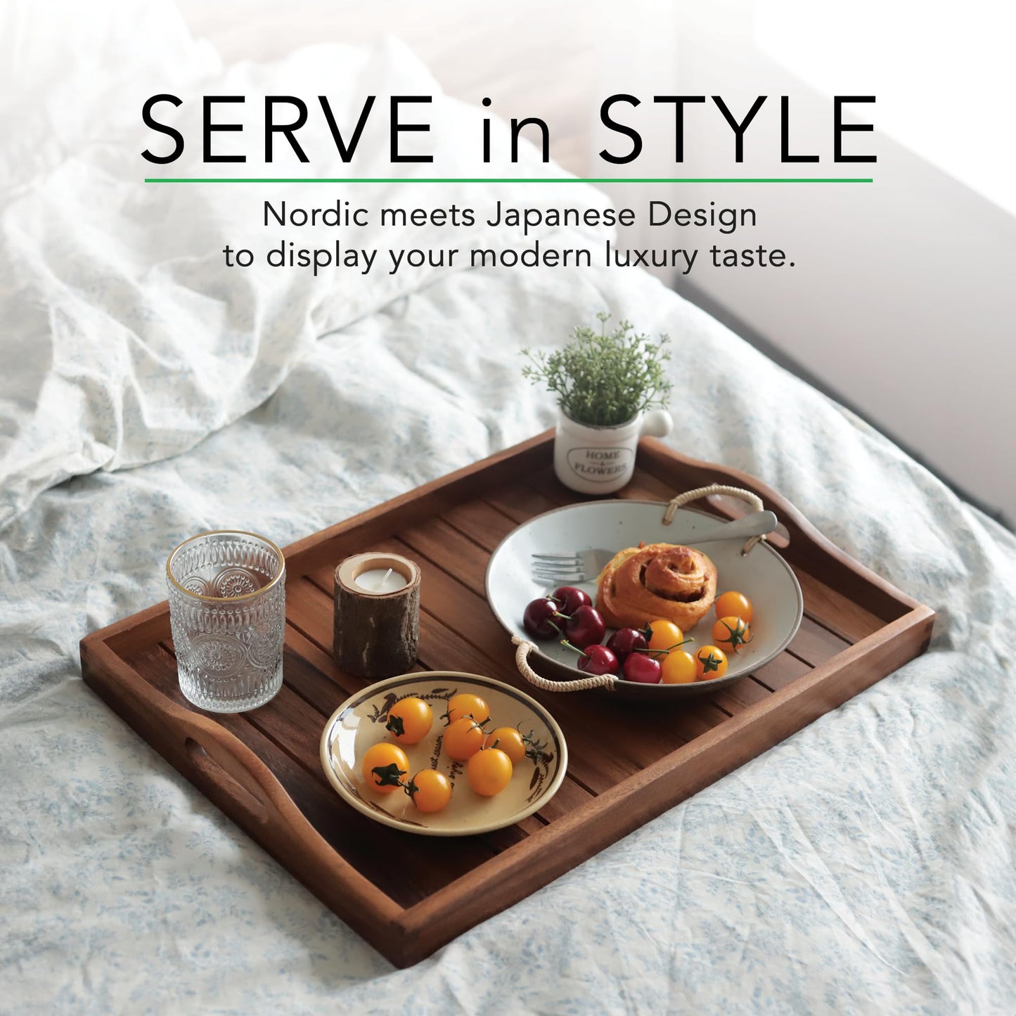 Large Acacia Wooden Serving Tray with Handles 20x14inch Coffee Table Ottoman Tray for Living Room, Extra Large Wood Serving Tray for Dinner Eating Food Breakfast Decor, TV Bed Tray(Gift Wrap, Natural) - CookCave