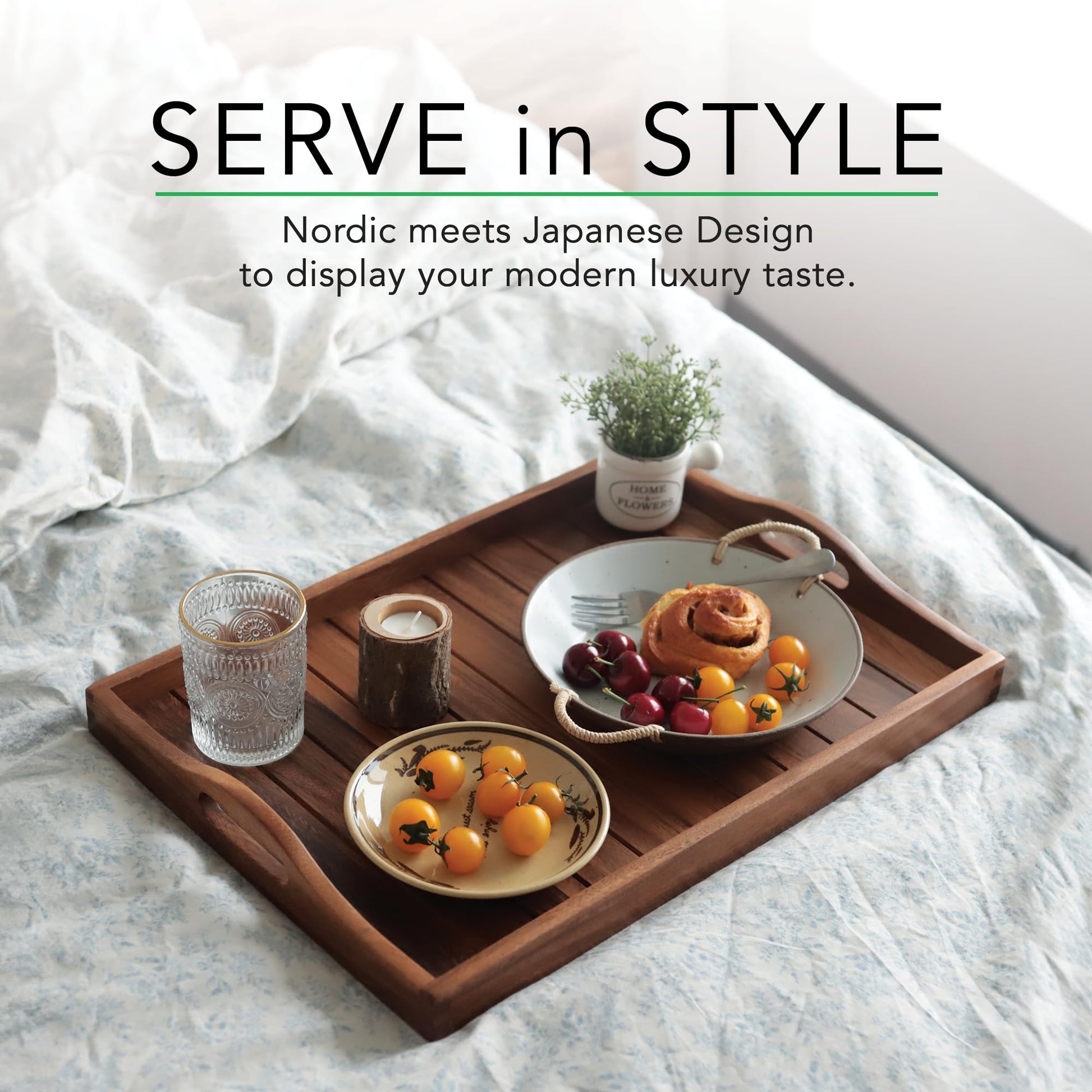 Large Acacia Wooden Serving Tray with Handles 20x14inch Coffee Table Ottoman Tray for Living Room, Extra Large Wood Serving Tray for Dinner Eating Food Breakfast Decor, TV Bed Tray(Gift Wrap, Natural) - CookCave