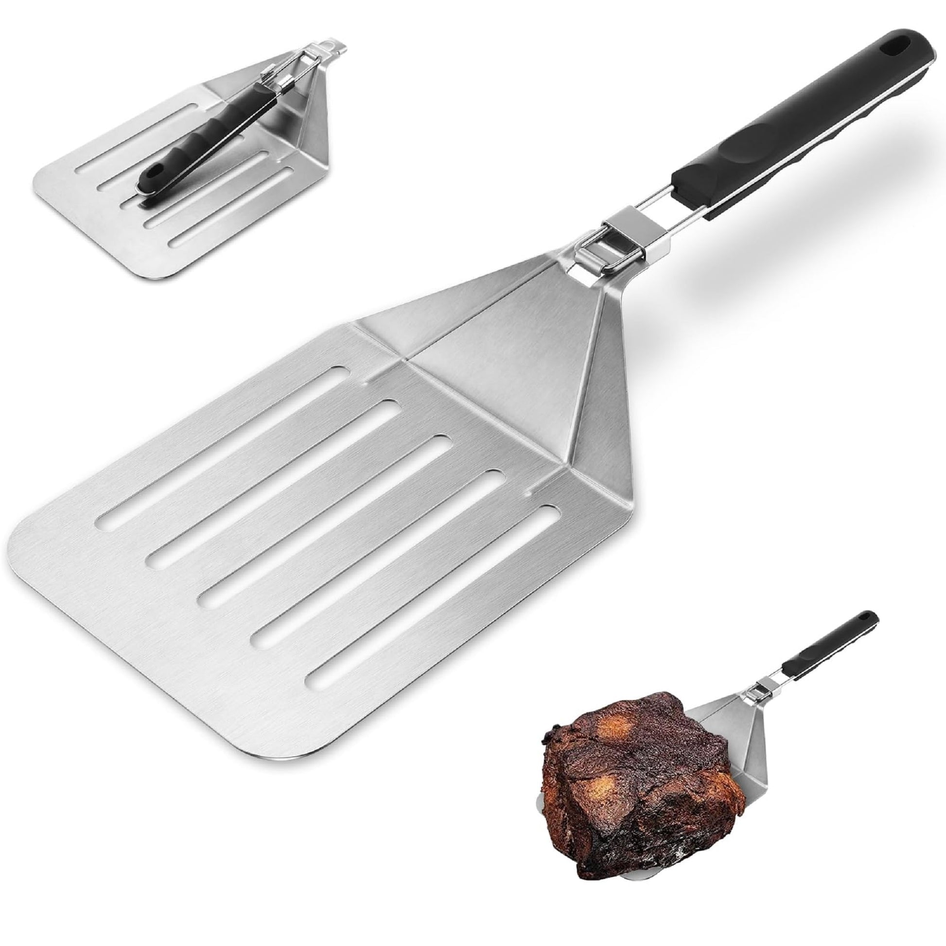 Large Metal Spatula, Extra Large Stainless Steel Spatula 22 x 7.9 Inch, Heavy Duty BBQ Meat Turner with Foldable Handle, Oversized Turner for Lifting Whole Ribs, Brisket & Pork - CookCave