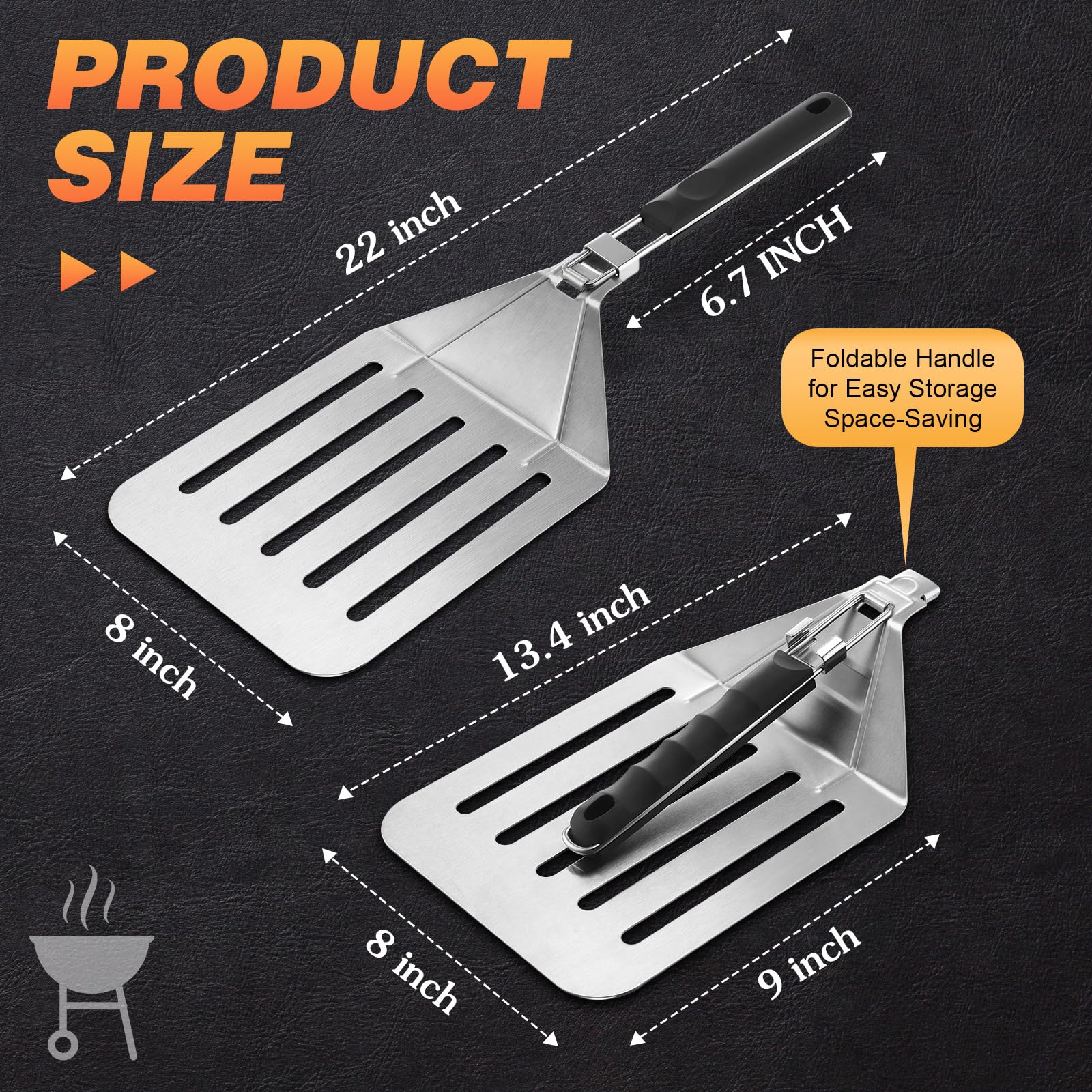 Large Metal Spatula, Extra Large Stainless Steel Spatula 22 x 7.9 Inch, Heavy Duty BBQ Meat Turner with Foldable Handle, Oversized Turner for Lifting Whole Ribs, Brisket & Pork - CookCave