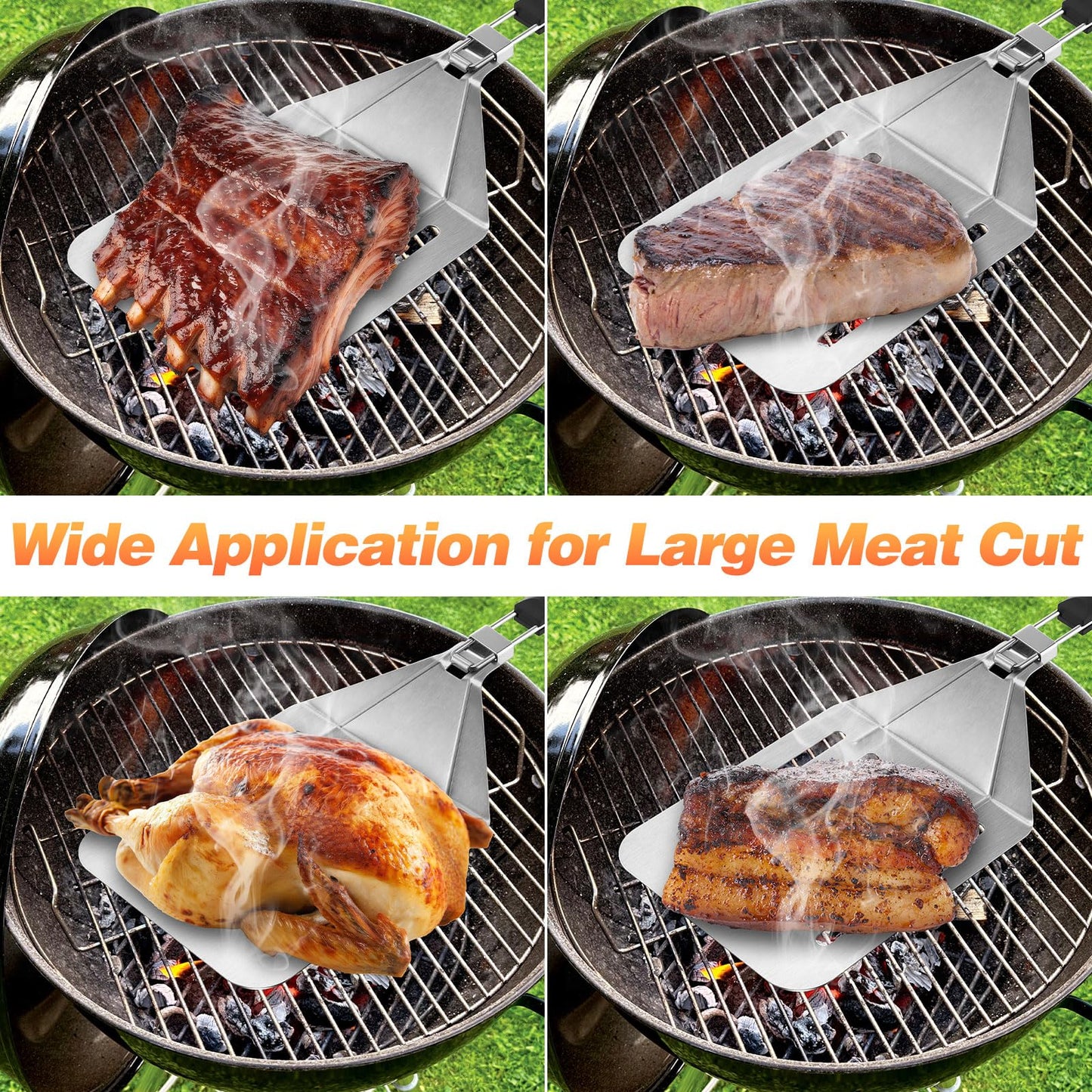 Large Metal Spatula, Extra Large Stainless Steel Spatula 22 x 7.9 Inch, Heavy Duty BBQ Meat Turner with Foldable Handle, Oversized Turner for Lifting Whole Ribs, Brisket & Pork - CookCave