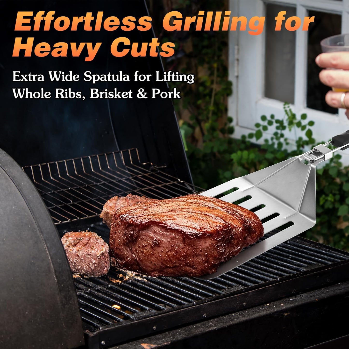 Large Metal Spatula, Extra Large Stainless Steel Spatula 22 x 7.9 Inch, Heavy Duty BBQ Meat Turner with Foldable Handle, Oversized Turner for Lifting Whole Ribs, Brisket & Pork - CookCave