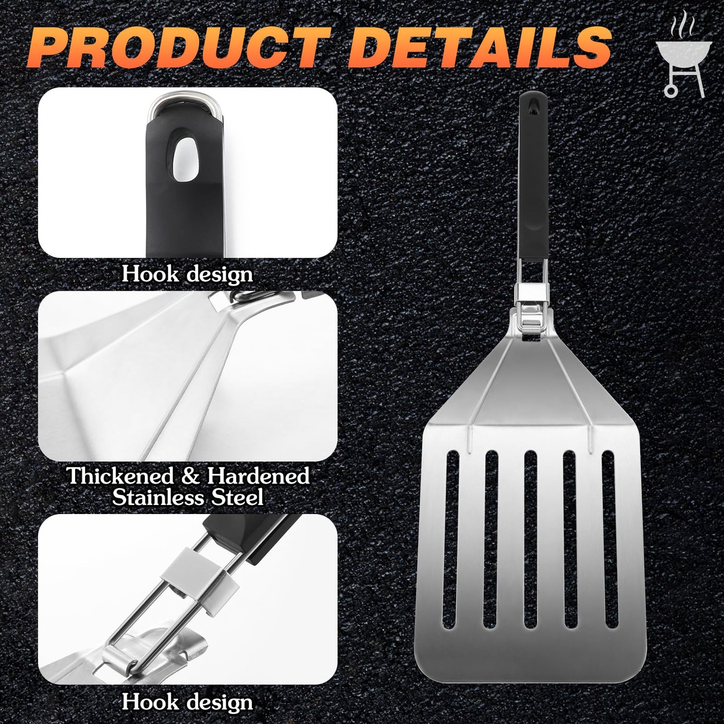 Large Metal Spatula, Extra Large Stainless Steel Spatula 22 x 7.9 Inch, Heavy Duty BBQ Meat Turner with Foldable Handle, Oversized Turner for Lifting Whole Ribs, Brisket & Pork - CookCave