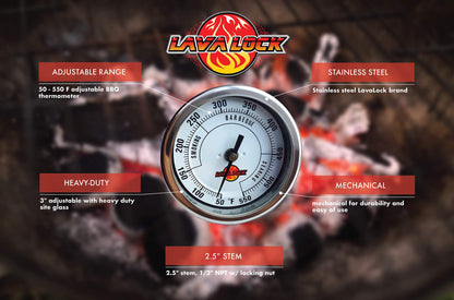 LavaLock® 3" Adjustable Gas Charcoal Smoker Pit Grill BBQ Thermometer Electric Heavy Duty Stainless 2.5" stem - CookCave