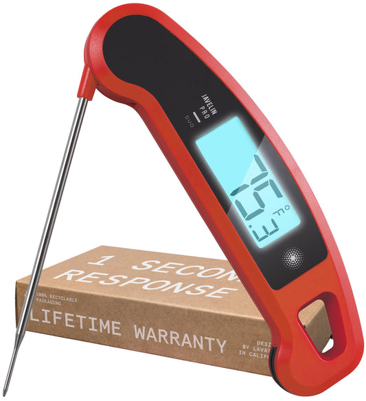 Lavatools Javelin® PRO Duo Ultra-Fast 1-Second Professional Digital Instant Read Meat Thermometer for Grill and Cooking, Auto-Rotating Backlit Display, IP65 Water Resistant, NSF Certified – Sambal - CookCave