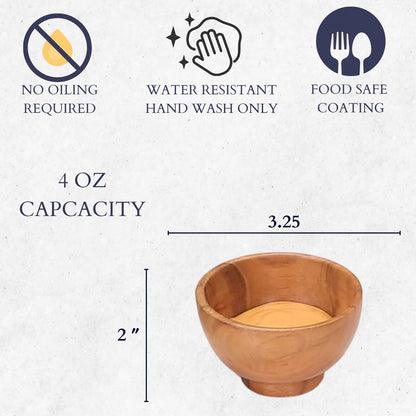 LAVAUX DESIGNS Set of 6 Acacia wood small bowls, 4 fl oz 3.25 * 2 inches | Hand carved wooden Kitchen Mini Cups for dipping sauce, salsa, Prep, salt & Condiments | Charcuterie board accessories - CookCave