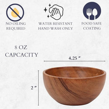 LAVAUX DESIGNS Set of 6 small acacia wood dessert bowls 4.2 * 2 inches | 8 oz capacity | Charcuterie accessories | use for dipping, condiments, nuts, ice cream, snacks, sauce, dips - CookCave